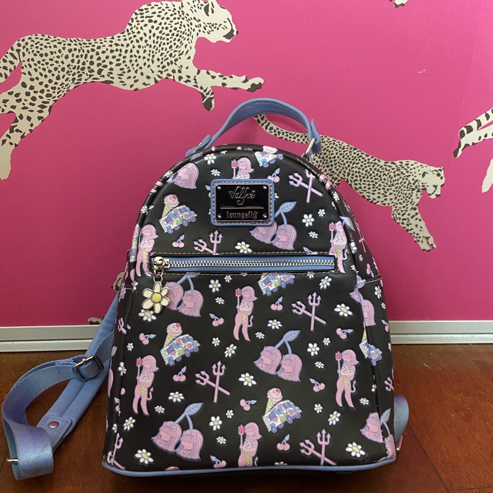 Loungefly Valfre Black Backpack with Pink and Blue Details
